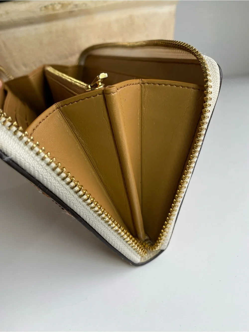Coach Studded Floral Swagger Floral  Zip Wallet in Cream and Tan